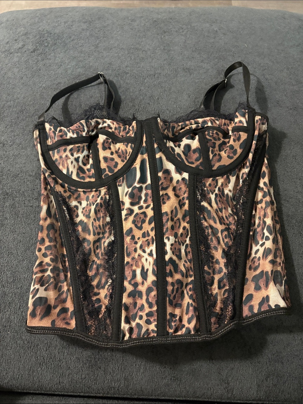 SHEIN Leopard Print Bustier Corset Top with Black Trim
